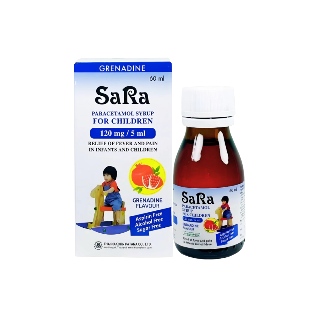 ซาร่า พาราเซตามอล 120  mg/5 ml รสทับทิม